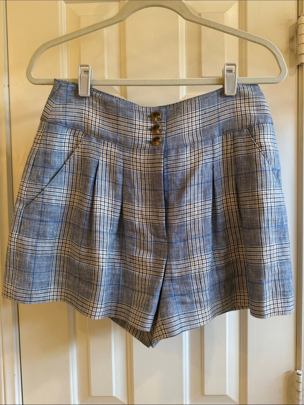 Veronica Beard High-Waist Blue Plaid Women's Bermuda Shorts